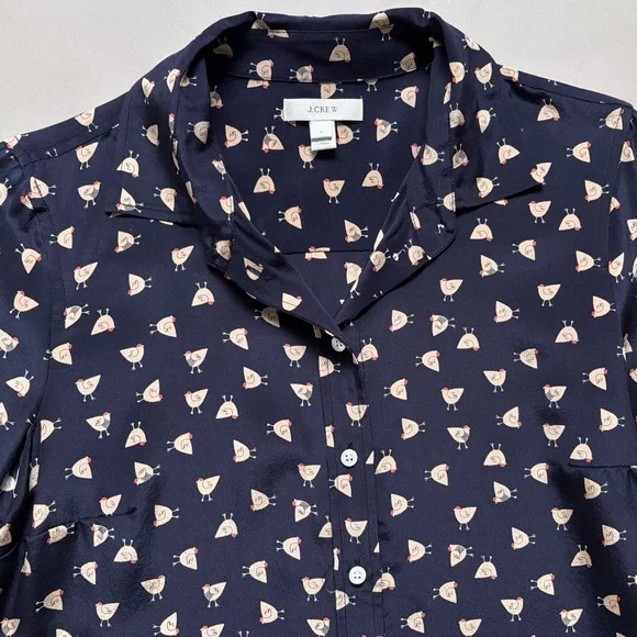 J. CREW Long Sleeve French Hen Button Up Boy Shirt Silk Blouse - Picture 4 of 8